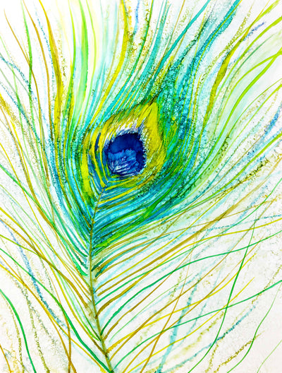 Peacock Feather Original Painting: #02 Ebay Auction 100% of sales goes to Charity: Water