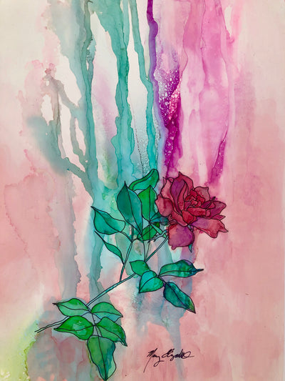 Pink Rose from my Mother's Garden Original Painting: #04 Ebay Auction 100% of sales goes to Charity: Water