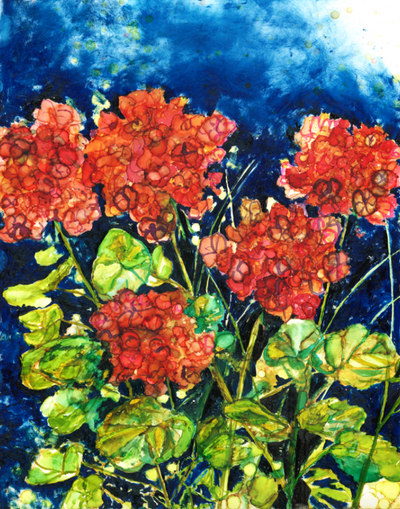 Red Geraniums: # 01 Ebay Original Painting Auction 100% of sales goes to Charity: Water