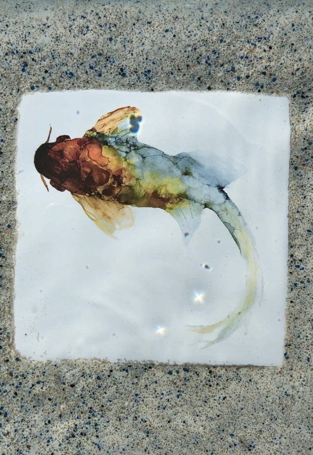 Koi Fish Painting Ceramic Tile - Indoor and Outdoor Use