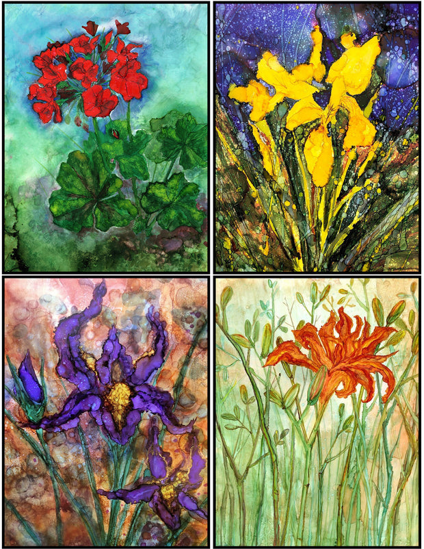 Boxed Gift Set of 4 Floral Art Prints: 5 x 7 Inch Botanical Artwork