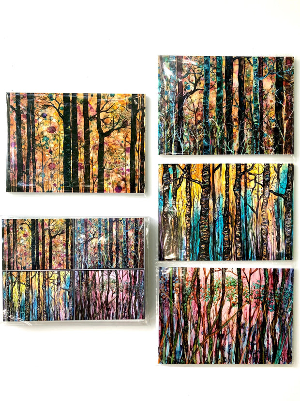 Boxed Gift Set of 4 Forest Art Prints: 5 x 7 Inch Landscape Artwork