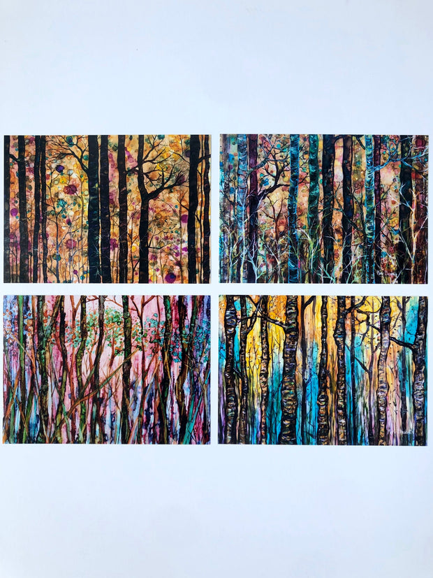 Boxed Gift Set of 4 Forest Art Prints: 5 x 7 Inch Landscape Artwork