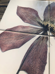 Purple Clematis Flower Tile Mural: Ceramic Art, Set of 4