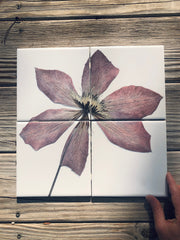 Purple Clematis Flower Tile Mural: Ceramic Art, Set of 4