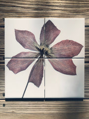 Purple Clematis Flower Tile Mural: Ceramic Art, Set of 4