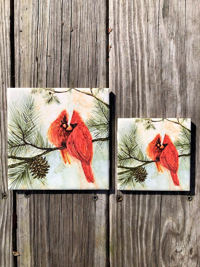 Cardinal Love Birds Ceramic Tiles - Indoor and Outdoor Use