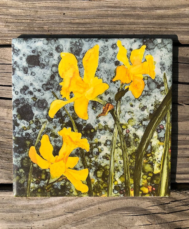 Yellow Daffodils Ceramic Tiles - Indoor and Outdoor Use