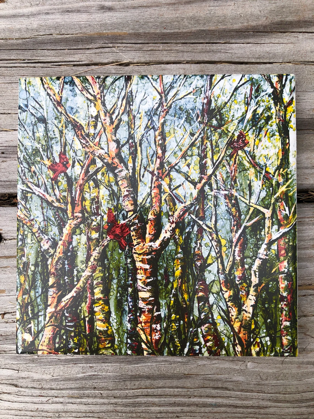 Three Little Cardinals Ceramic Tiles - Indoor and Outdoor Use