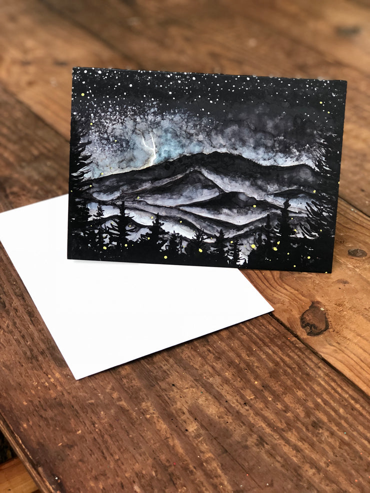Smoky Mountains Storm at Night : Blank Greeting Cards