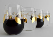 Metallic Gold Retro Christmas Lights Stemless Wine Glasses - Set of 2