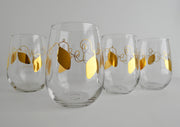 Metallic Gold Retro Christmas Lights Stemless Wine Glasses - Set of 2