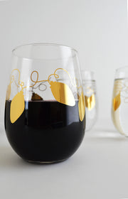 Metallic Gold Retro Christmas Lights Stemless Wine Glasses - Set of 2