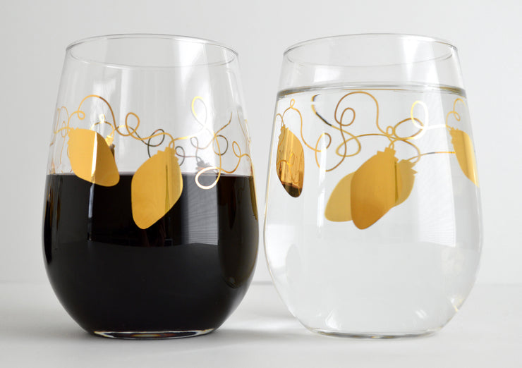 Christmas Lights Wine Glasses, Set of Two