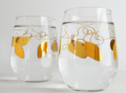 Metallic Gold Retro Christmas Lights Stemless Wine Glasses - Set of 2