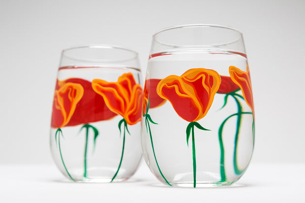 California Poppies Stemless Wine Glasses