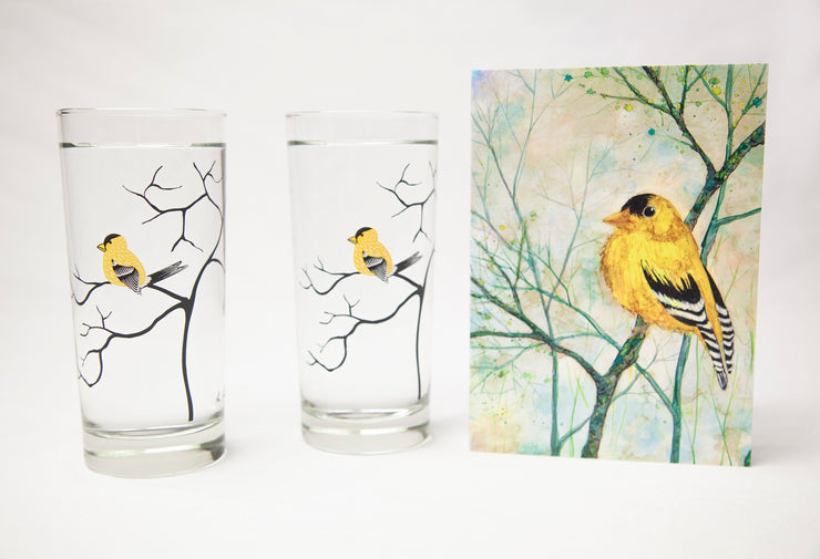 Goldfinch Gift Set : Card and Glasses