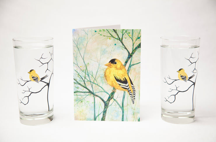 Goldfinch Gift Set : Card and Glasses