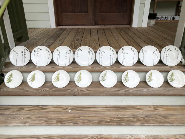 Fiddlehead and Fern Porcelain Plates - Mixed Size Place Setting for 8 Guests