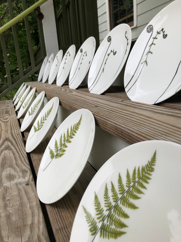 Fiddlehead and Fern Porcelain Plates - Mixed Size Place Setting for 8 Guests