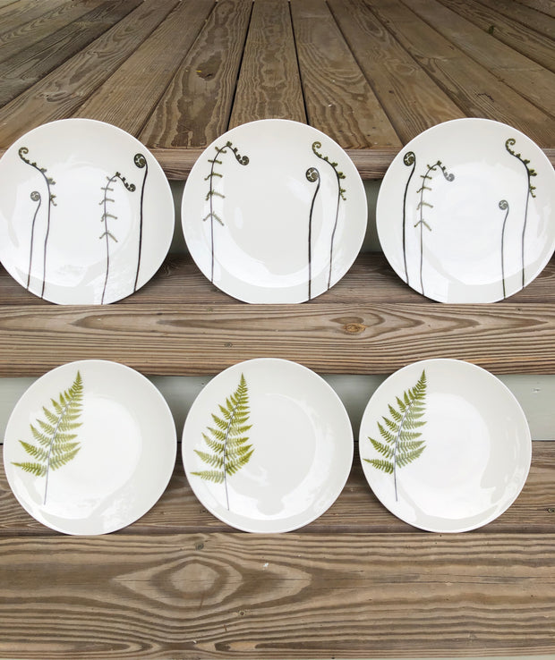 Fiddlehead and Fern Porcelain Plates - Mixed Size Place Setting for 8 Guests