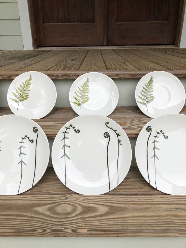 Fiddlehead and Fern Porcelain Plates - Mixed Size Place Setting for 8 Guests