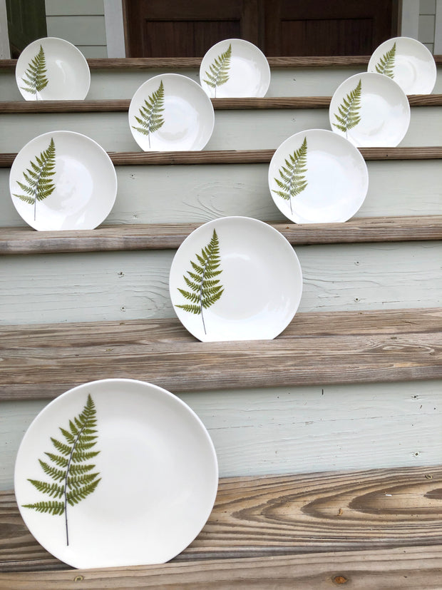 Fiddlehead and Fern Porcelain Plates - Mixed Size Place Setting for 8 Guests