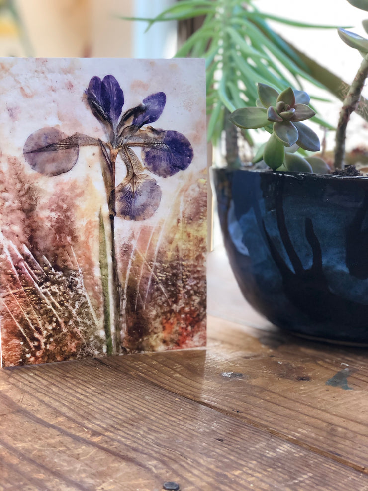 Pressed Iris Encaustic Art : Greeting Card