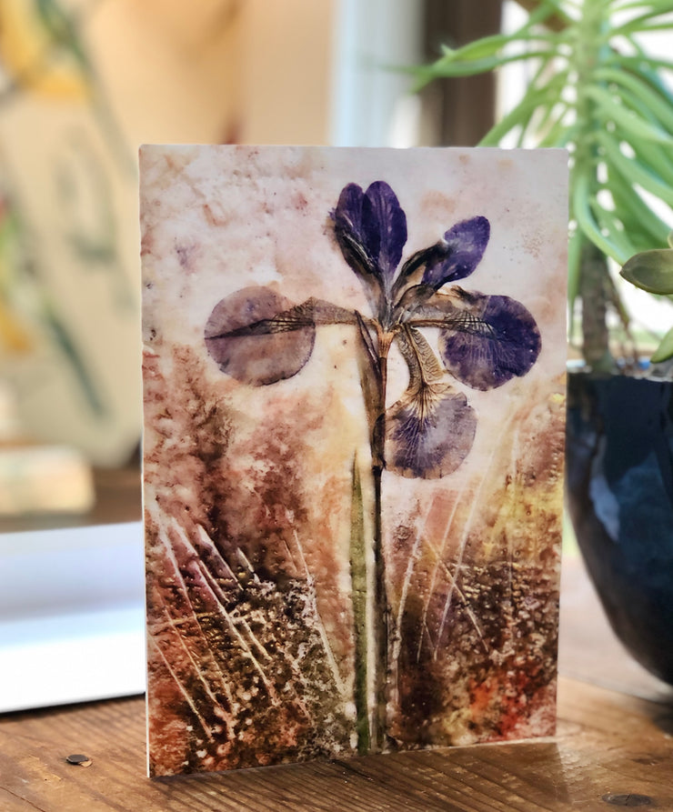 Pressed Iris Encaustic Art : Greeting Card