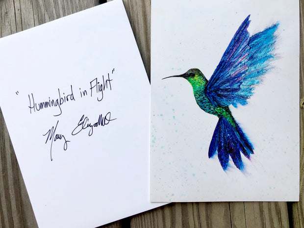 Boxed Set Collection of 3 Art Prints: 5 x 7 inch Prints including Hummingbird, Thistle and Field of Flowers Artist Paintings