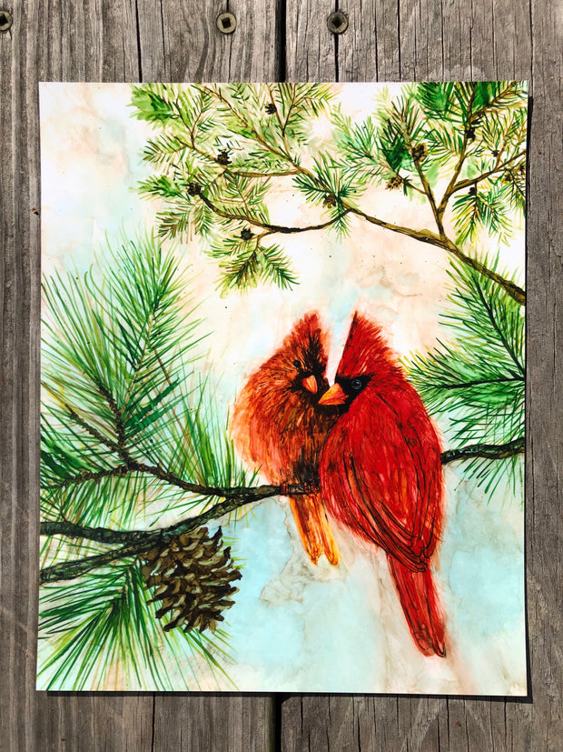 Cardinal Lovebirds : Red Bird Prints