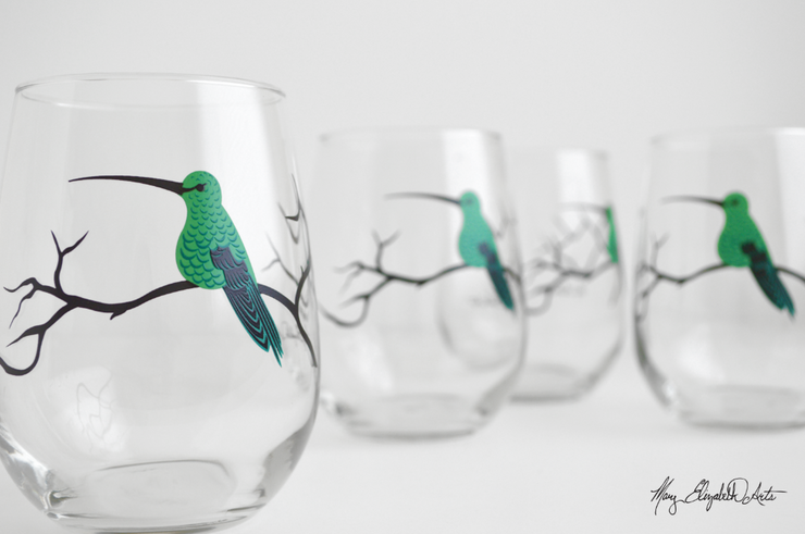 Hummingbird Stemless Wine Glasses