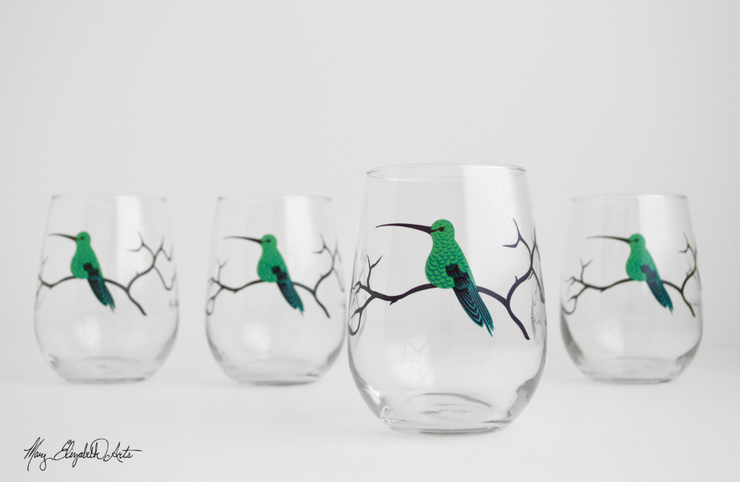 Hummingbird Stemless Wine Glasses