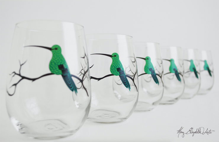 Hummingbird Stemless Wine Glasses