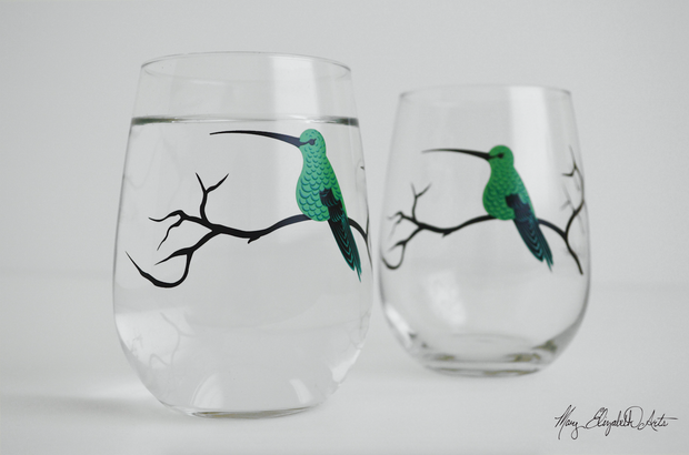 Hummingbird Stemless Wine Glasses