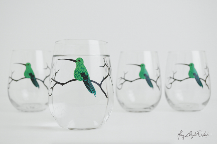 Hummingbird Stemless Wine Glasses