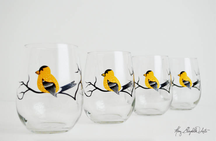 Golden Finch Stemless Wine Glasses