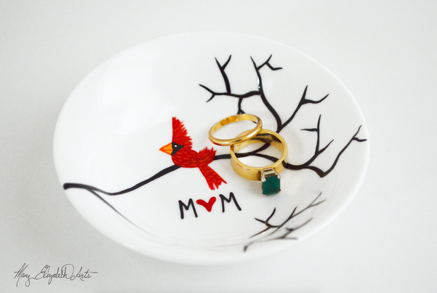 Cardinal Red Bird : Personalized Ring Dish