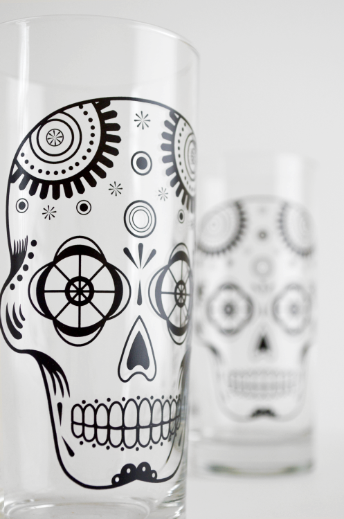 Sugar Skull Glassware - Set of 2 Halloween Glasses