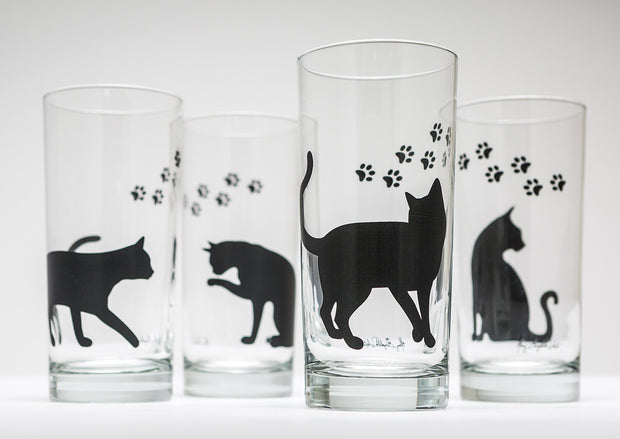 Cat and Paw Glasses : Set of 4