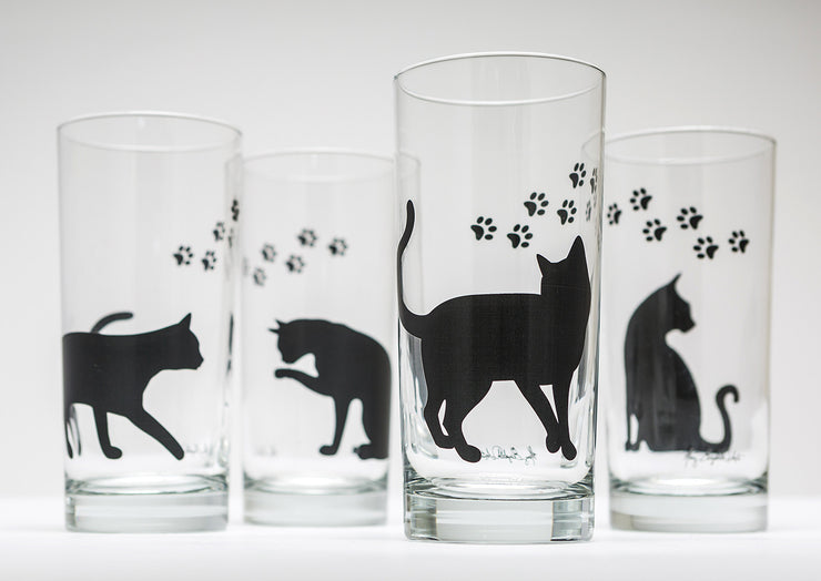 Cat and Paw Glasses : Set of 4