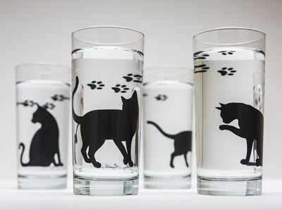 Cat and Paw Glasses : Set of 4