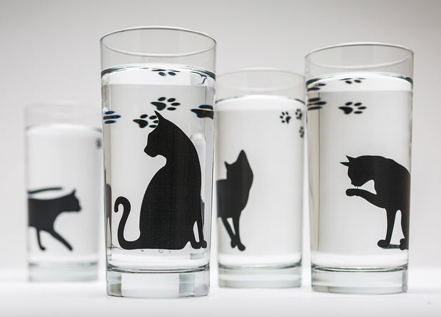 Cat and Paw Glasses : Set of 4