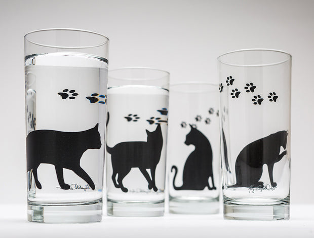 Cat and Paw Glasses : Set of 4