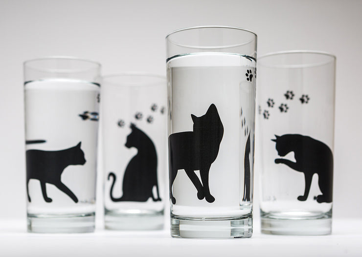Cat and Paw Glasses : Set of 4