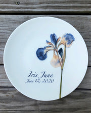Pressed Iris Personalized Plates, Commemorative Plate, Baby's First Plate