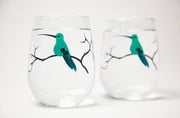Hummingbird Gift Set : Stemless Wine Glasses and Greeting Card