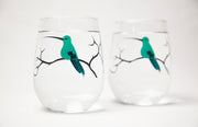 Hummingbird Gift Set : Stemless Wine Glasses and Greeting Card