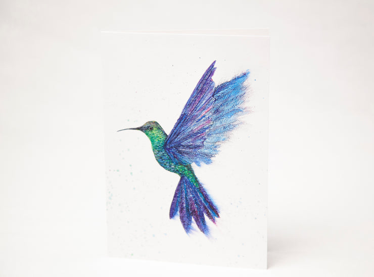 Hummingbird Gift Set : Stemless Wine Glasses and Greeting Card