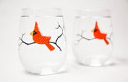 Big Red Cardinal 3 Piece Stemless Glassware Gift Set